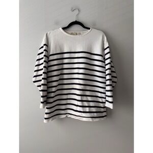 Eddie Bauer Women's White‎ Blue Striped Scoop Neck Cotton Sweater Size Large